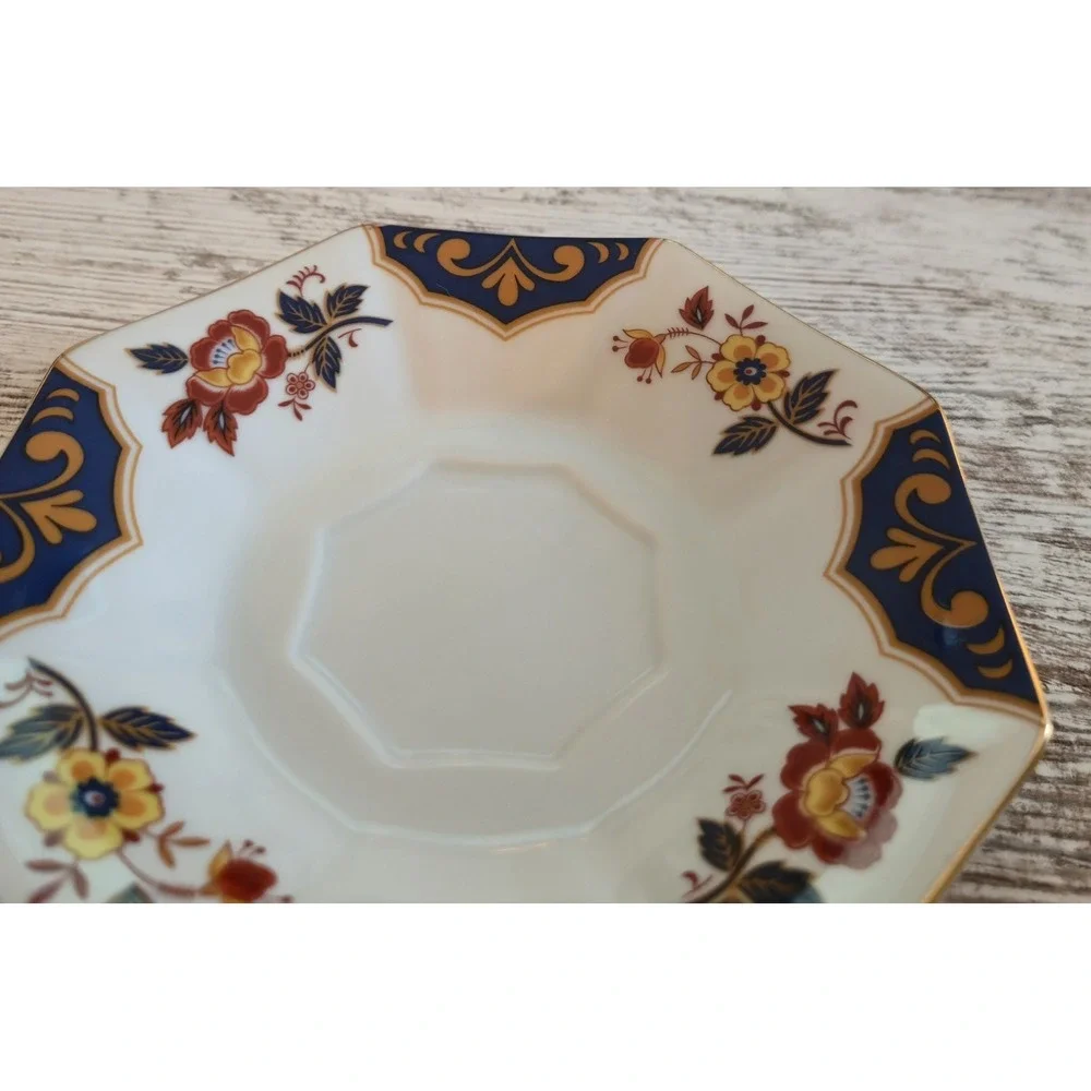 Mikasa Far East L6104 Saucers Set of 2 Octagonal Fine China Japan Cobalt Gold
